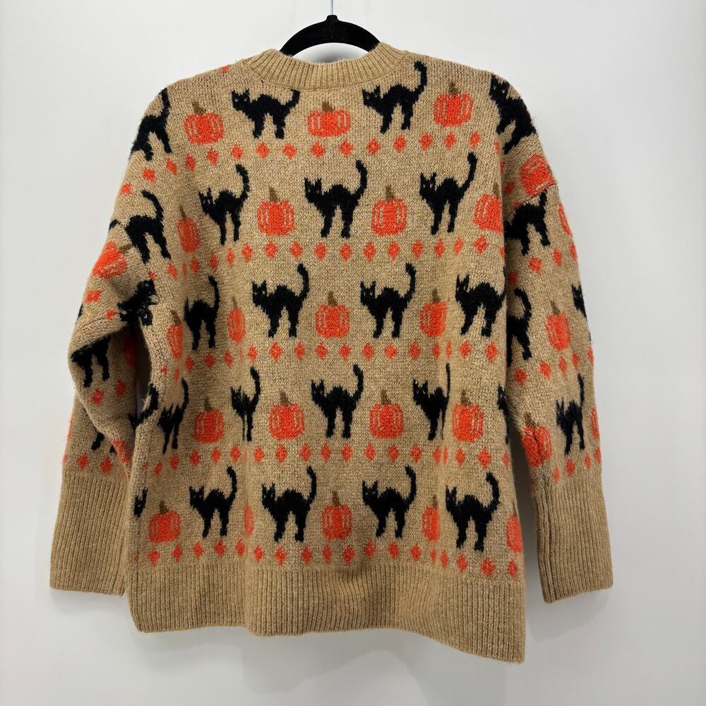 Vince Camuto Medium Womens Sweater Black Cat Pumpkin Halloween Crewneck Fall - Picture 2 of 13